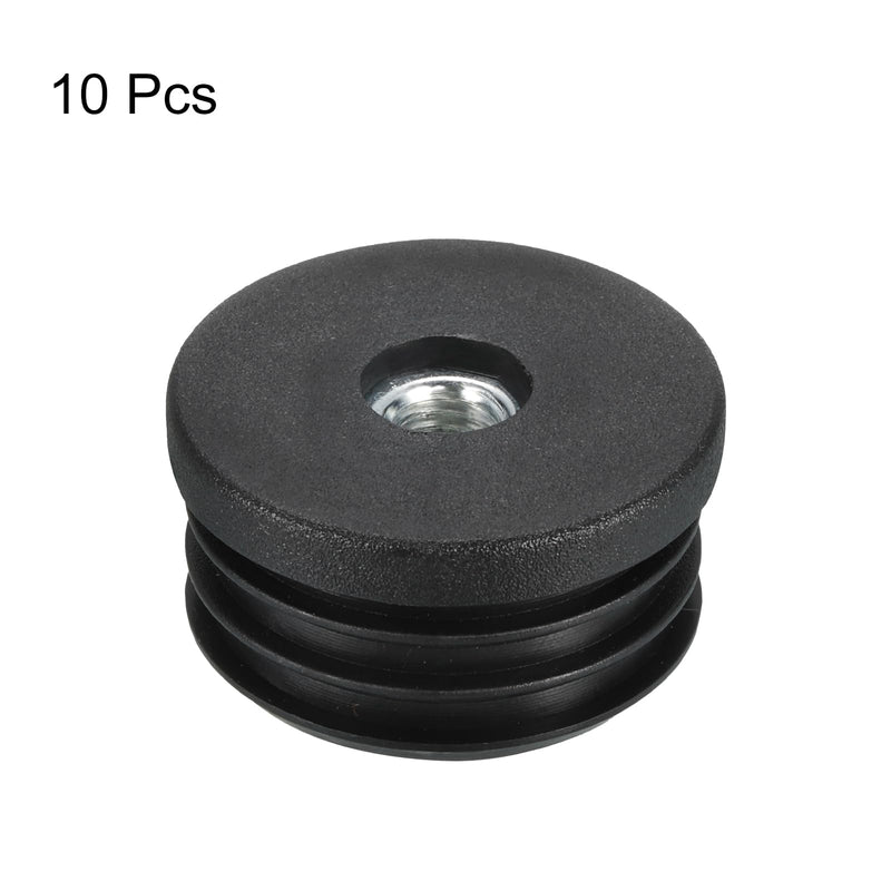 [Australia - AusPower] - uxcell 10Pcs Inserts for Round Tubes with M8 Thread, for 38mm/1.5" OD Round Tube, Round Black Plastic Plug Caster Insert Chair End Caps Furniture Leg Plug 10 