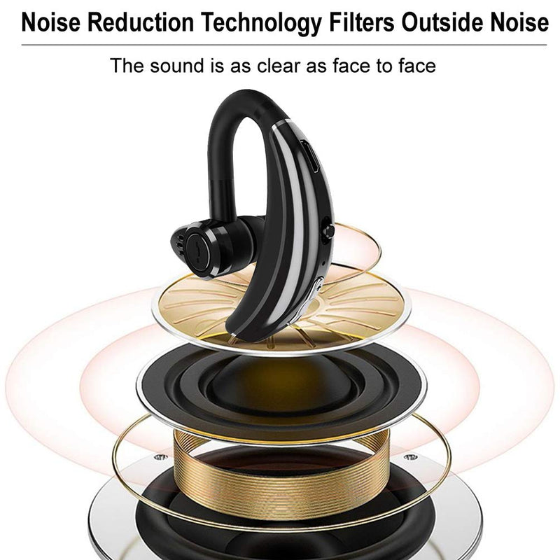 [Australia - AusPower] - Bluetooth Earpiece Voice Command Bluetooth Headset Noise Cancelling Wireless Headset in-Ear Headphone Business Earphones Compatible with Android iOS Smart Phones Laptop for Office Driver Trucker Black 