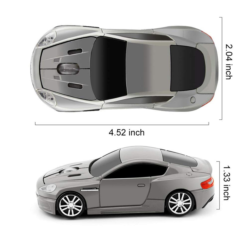 [Australia - AusPower] - ECOiNVA Wireless Sports Car Mouse Laptop Desktop Mouse Computer Optical Mice 2.4GHz USB Mouse (Gray) Gray 