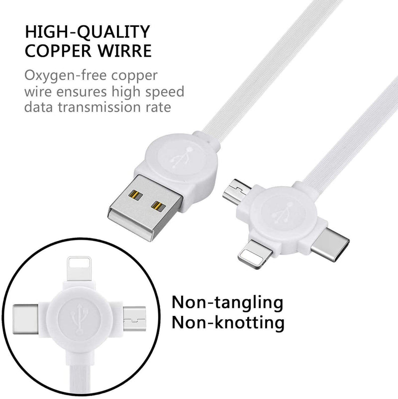 [Australia - AusPower] - 2-Pack ASICEN Retractable Multiple 3A Fast Charging Cable, Multi Charger Cord 3.3ft/1m 3 in 1 USB Charge Cord with Phone/Type C/Micro USB Connector for Phone/Galaxy s9/S8/S7/Hawei and More (White) 
