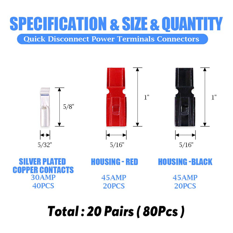 [Australia - AusPower] - Glarks 20 Pair 30AMP Quick Disconnect Power Terminals Connectors, Red Black Quick Connect Battery Connector Modular Power Connectors Set 