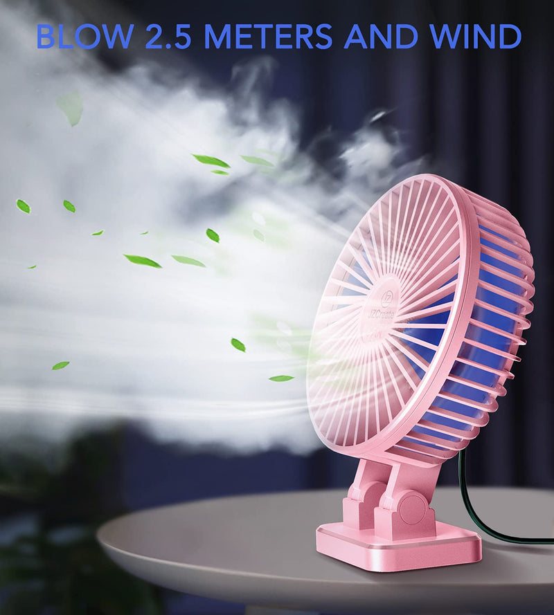 [Australia - AusPower] - JZCreater USB Desk Fan, 5INCH Mini Fan, 3 Speeds Adjustable Desktop Table Cooling Fan in Single Button , Rotation Strong Wind, Quiet Personal Mini Fan for Home Desktop Office Travel,（Pink Blue) Pink Blue 