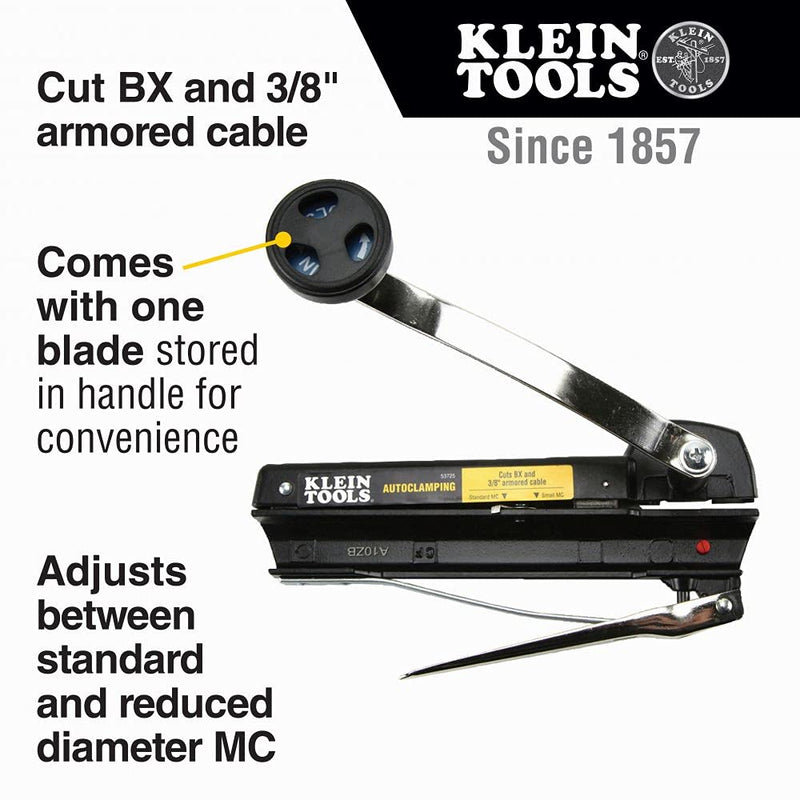 [Australia - AusPower] - Klein Tools 53725 BX Cable Cutter and Armored Cable Cutter, Cut Flexible Conduit and Armored Cables, with Storage for Extra Blades 