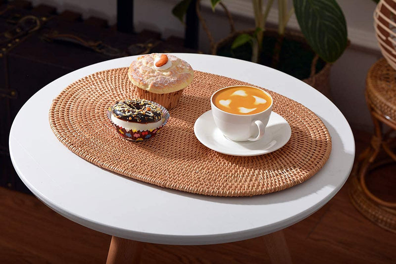 [Australia - AusPower] - DAWN FLAME Set of 2 Oval Rattan Placemat Natural Hand-Made Rattan Heat-Resistant Placemat Rattan Trivets (Oval 15.7x11.8IN), Honey Brown Oval 15.7x11.8IN 