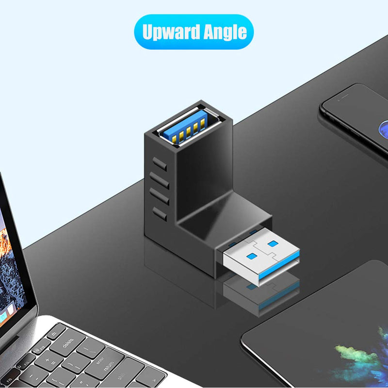 [Australia - AusPower] - Warmstor 4-Pack USB 3.0 Male to Female Adapter 90 Degree Up Angle and Down Angle USB Cable Extender Connector - Upgraded Version Max 2A Charging Speed 