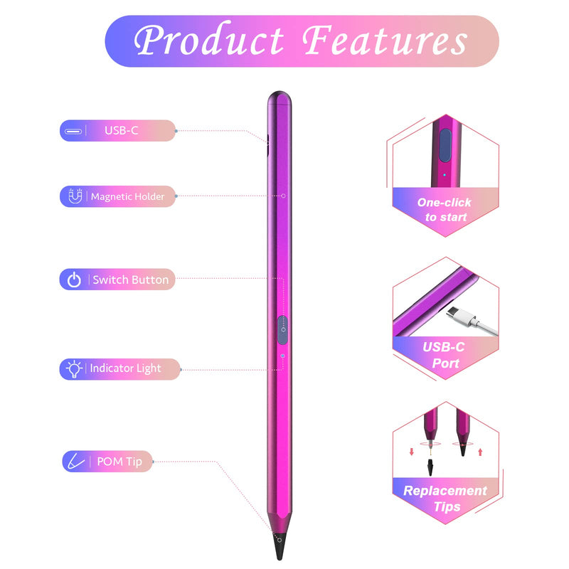 [Australia - AusPower] - Stylus Pen for ipad 9th/8th/7th/6th Generation 2018-2022, Active Pencil Compatible with iPad Mini 6th/5th Gen, iPad Pro (11/12.9 Inch), iPad Air 3rd/4th/5th Gen, Palm Rejection and Magnetic Design Purple 