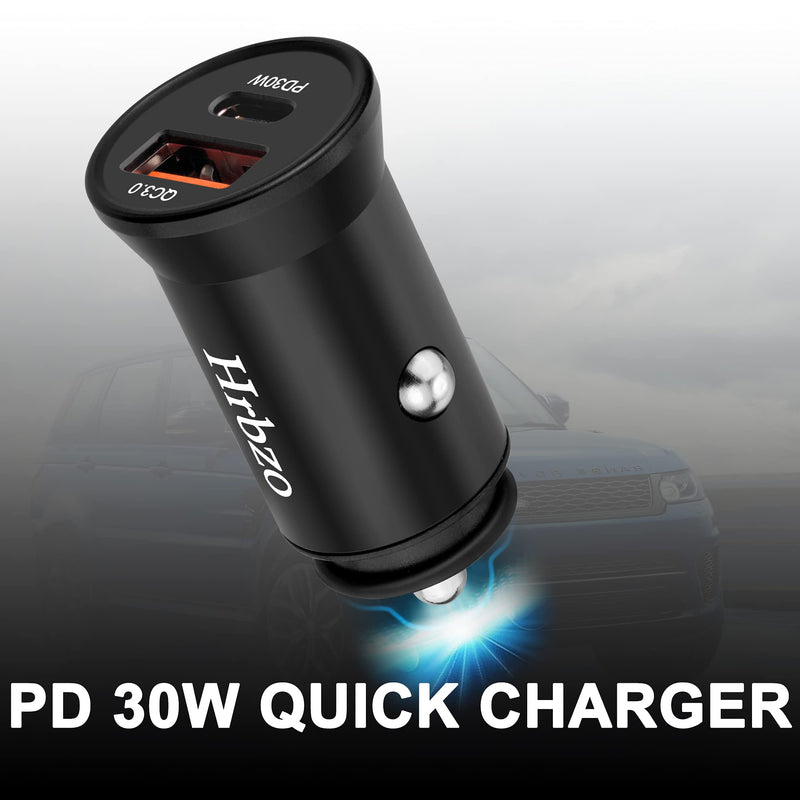 [Australia - AusPower] - Hrbzo Car Charger USB-C&USB-A(PD30W&QC 3.0) 2-Port All Metal car Charger iPhone car Charger Adapter Compatible with iPhone 13Pro/13/12/11/8,iPad,Samsung Galaxy S21 S10 and More 