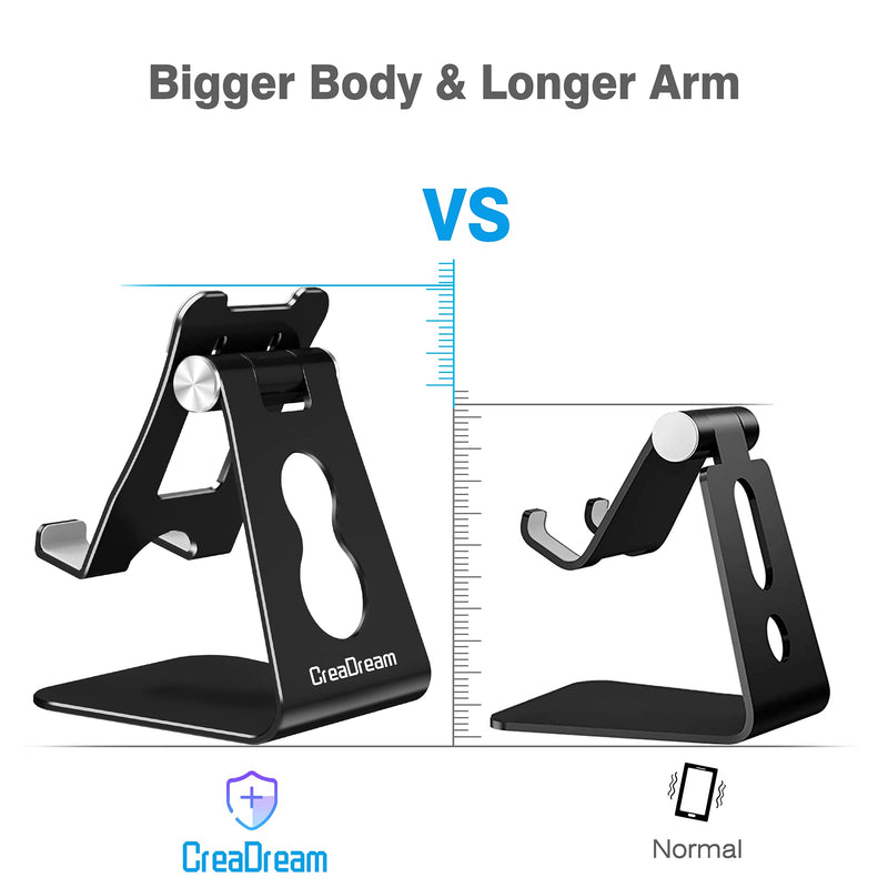 [Australia - AusPower] - Adjustable Cell Phone Stand for Desk, CreaDream Aluminum Desktop Phone Holder with Bigger Body and Longer Arm, Supper Stability, Compatible with All Mobile Phones,iPhone,iPad,Tablet(4-10in)-Black Black 