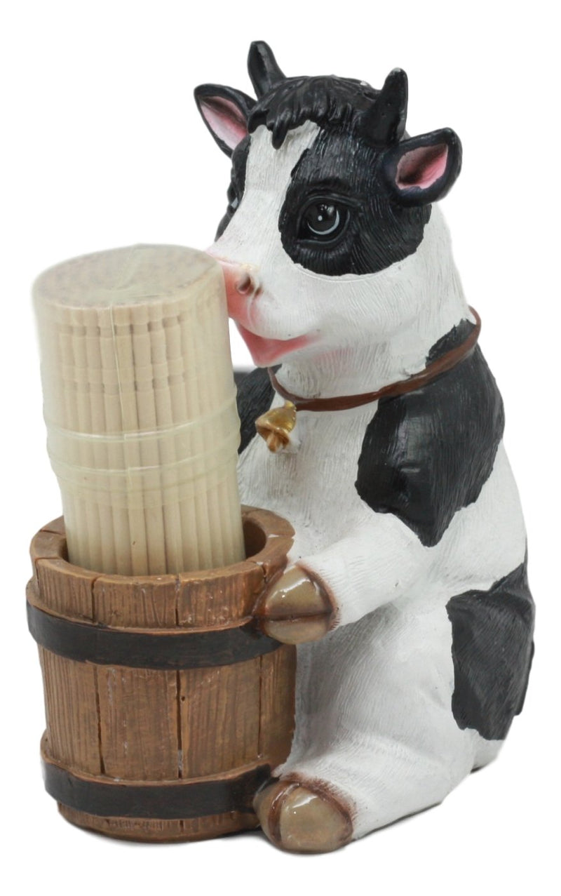 [Australia - AusPower] - Ebros Country Farm Bovine Cow With Bell Collar Holding A Wooden Barrel Decorative Toothpick Holder Statue With Toothpicks 4"Tall Starter Kit Cattle Animal Figurine Collectible Kitchen Decor 