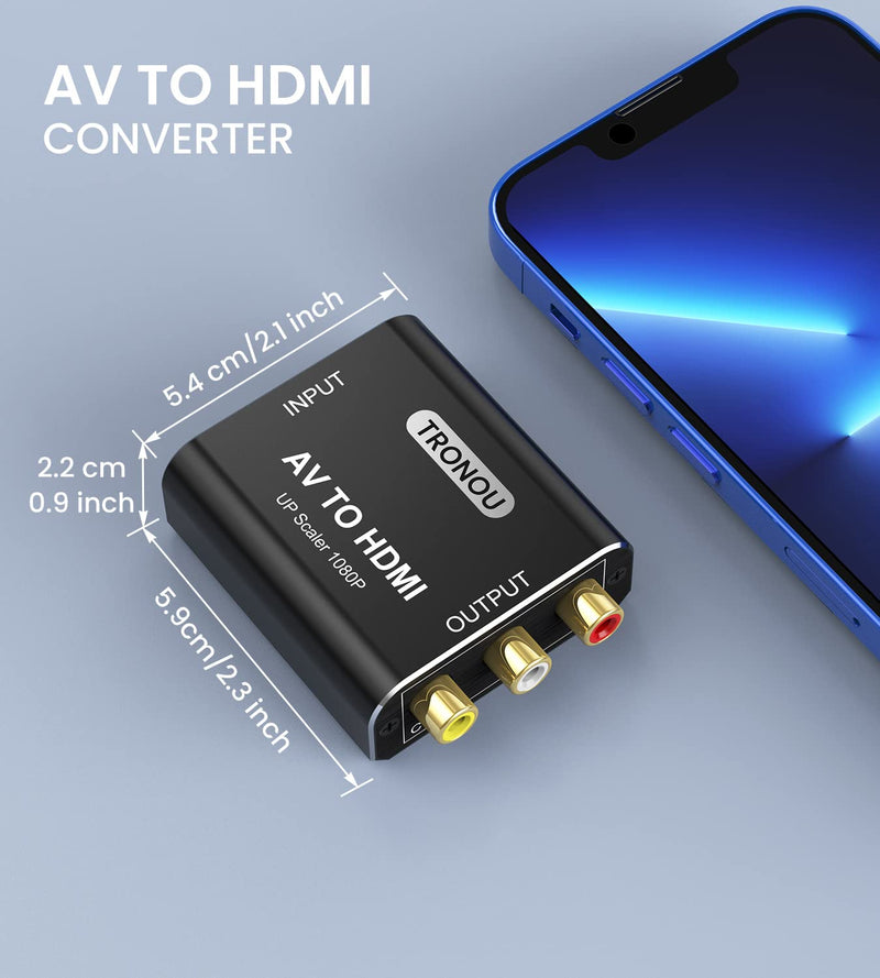 [Australia - AusPower] - RCA to HDMI Converter, [RCA Cables Included] Aluminum 1080P Mini AV to HDMI Converter, Analog Composite CVBS Video Adapter Support PAL/NTSC for Smart TV PS2 Wii SNES N64 Xbox VHS VCR DVD Player 