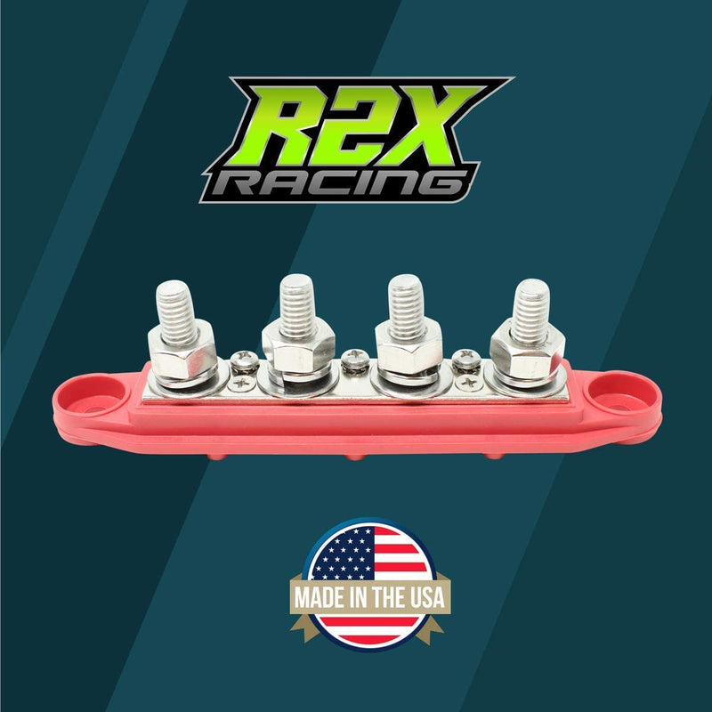 [Australia - AusPower] - 4 Post Power Distribution Block Bus Bar Pair with Cover - Made in The USA - 250 Amp Rating - Marine, Automotive, and Solar Wiring (5/16") 5/16" Red/Black 
