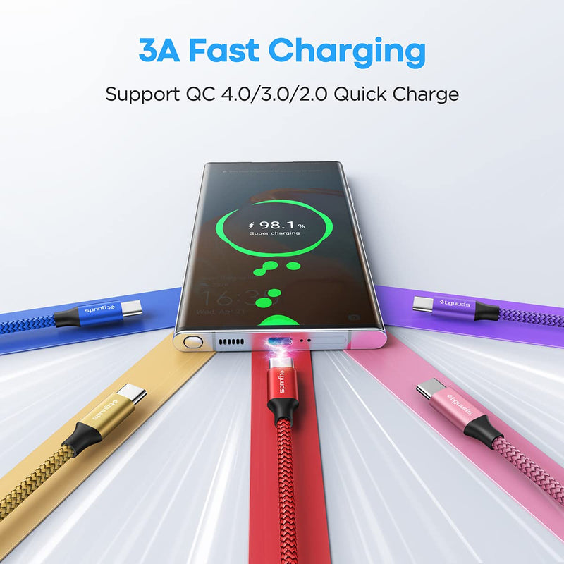 [Australia - AusPower] - etguuds Color USB C Cable 3ft, 5-Pack USB to USB C Charger Cable Fast Charging USB Type C Cable Braided Cord for Samsung Galaxy S23 S22 S21 S20 S10 S10E S9 A10e, Note 20 10 9, Z Flip Fold 4 3, Moto G Red/Purple/Pink/Blue/Gold 