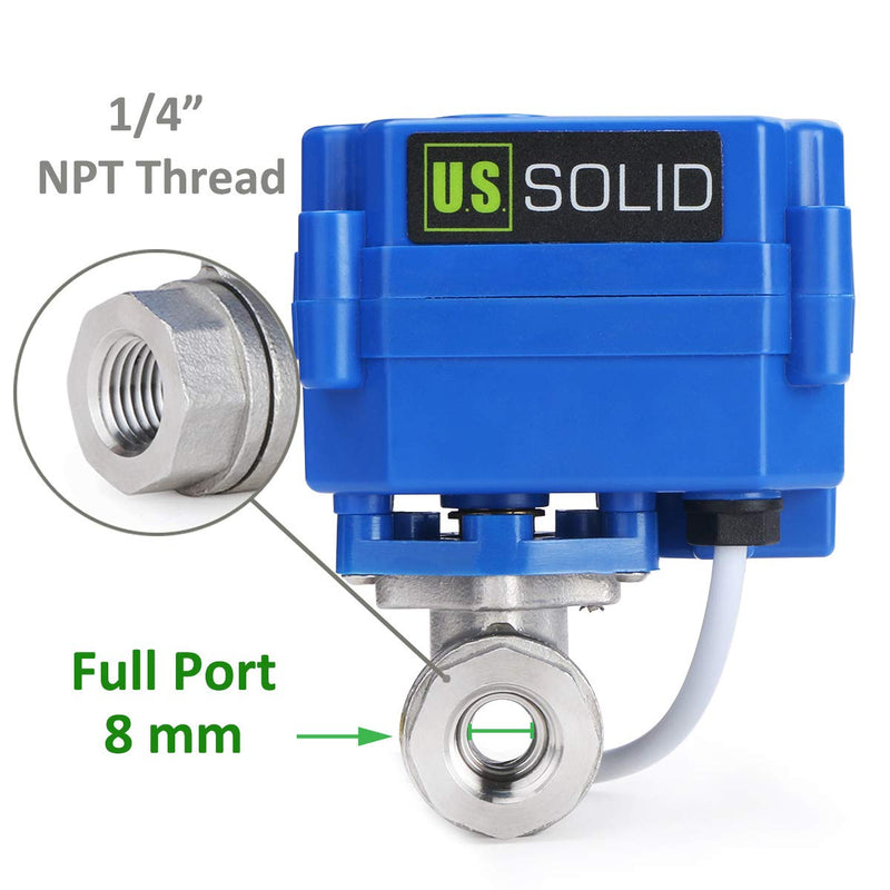 [Australia - AusPower] - Motorized Ball Valve- 1/4" Stainless Steel Ball Valve with Full Port, 9-24V AC/DC and 2 Wire Auto Return Setup by U.S. Solid 1/4 Inch 