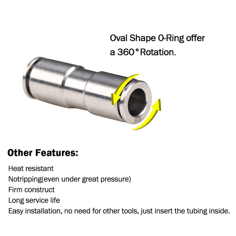 [Australia - AusPower] - Beduan Push to Connect Fitting, 5/16" Tube OD 304 Stainless Steel Straight Quick Adapter Union Splicer Joiner Mender 5/16" x 5/16" Tube OD 