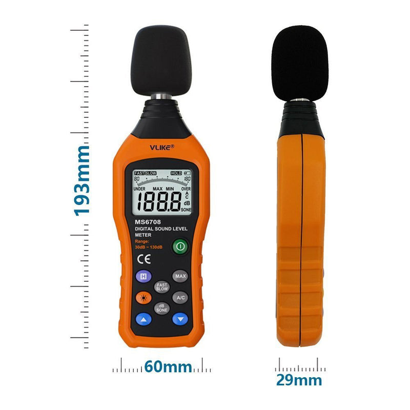 [Australia - AusPower] - VLIKE LCD Digital Audio Decibel Meter Sound Level Meter Noise Level Meter Sound Monitor dB Meter Noise Measurement Measuring 30 dB to 130 dB MAX Data Hold Function A/C Mode (Batteries Not Include) 