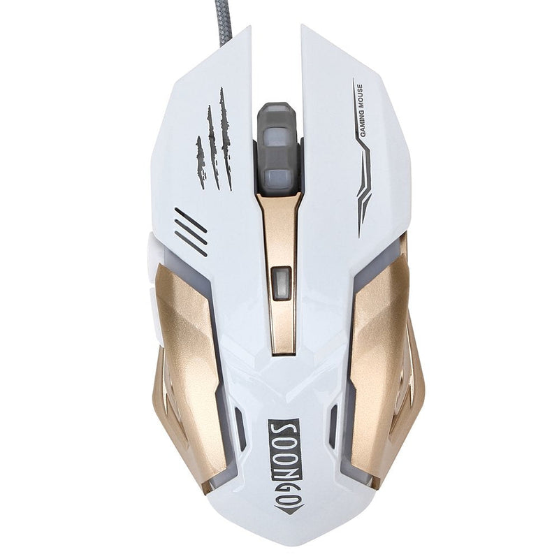 [Australia - AusPower] - Gaming Mouse Wired fit to Ergonomic Laptop PC Computer Mouse USB Pro Gaming Mice with Adjustable 3200 DPI Programmable Breathing Lights 4 Buttons use to Gaming Business Home White Color by SOON GO White&Gold 