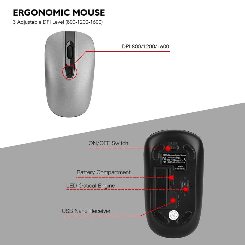 [Australia - AusPower] - Wireless Keyboard Mouse Combo, cimetech Compact Full Size Wireless Keyboard and Mouse Set 2.4G Ultra-Thin Sleek Design for Windows, Computer, Desktop, PC , Notebook - (Grey) Grey 