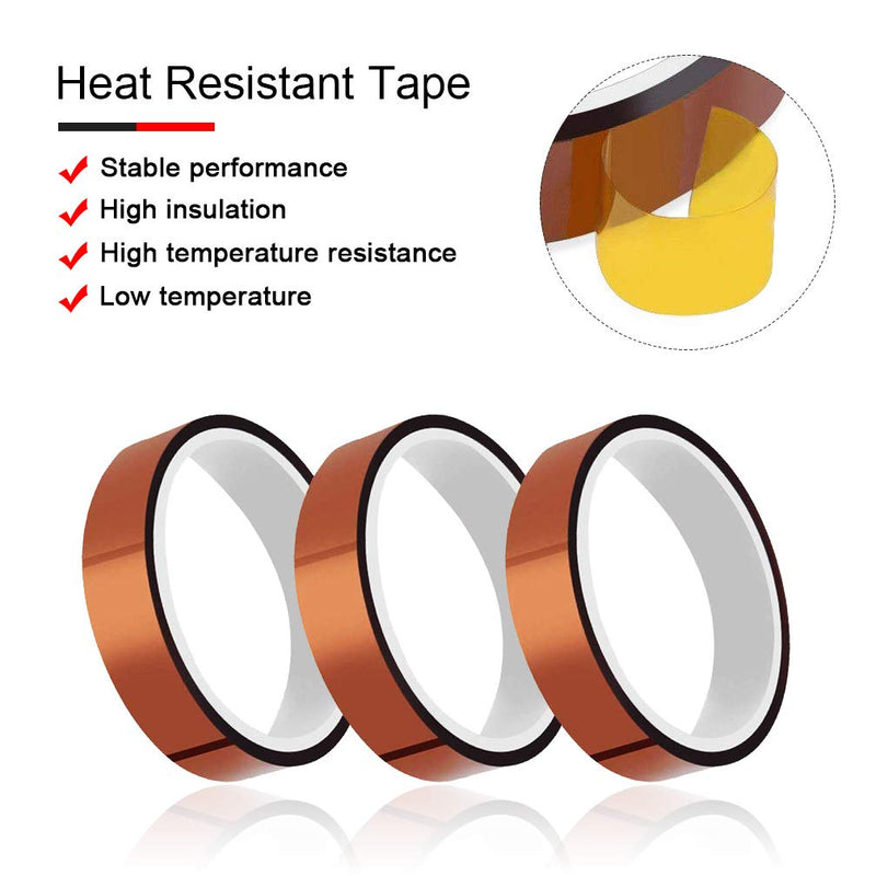 [Australia - AusPower] - 3 Pack High Temp Tapes - Viaky 20mmx65.6ft Heat High Temperature Resistant Sublimation Tape, Polyimide Film Self Adhesive Tawny Tape for Electric Task, 3D Printers, Solder, Painting and Packing Fixing 
