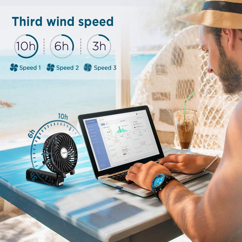 [Australia - AusPower] - Mini Handheld Fan, EasyAcc USB Desk Fan Small Personal Portable Hand Fan Table Fan with Rechargeable Battery Operated Cooling Folding Electric Fan 3-10H Working Hours for Travel Office Outdoor- Black 3-10 Working Hours 