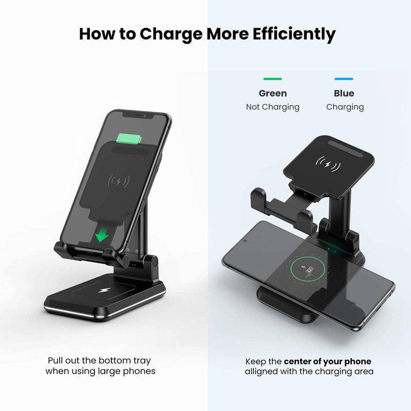 [Australia - AusPower] - Wireless Charging Phone Stand,Foldable Desktop Cell Phone Tablet Stand,10W Max Qi-Enabled Wireless Charging Multi-Angle Adjustable Metal Phone Holder for iPhone 11/ES/MAX/XS/XR/X/8,AirPods/Pro 