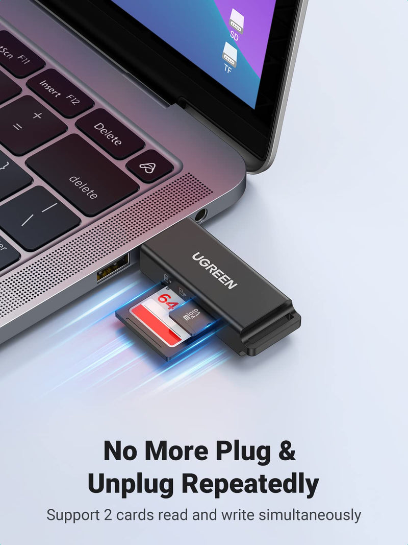 [Australia - AusPower] - UGREEN SD Card Reader Portable USB 3.0 Dual Slot Flash Memory Card Adapter Hub for TF SD Micro SD SDXC SDHC MMC RS-MMC Micro SDXC Micro SDHC UHS-I for Mac Windows Linux Chrome PC Laptop 