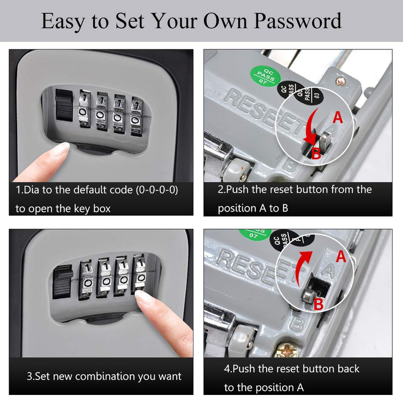[Australia - AusPower] - Key Lock Box Wall Mounted, Portable Lock Box for House Key, 5 Key Capacity, Weatherproof Resettable Code House Key Safe Security Lock Box for Outside Realtors Garage Spare (1 Pack) 1 