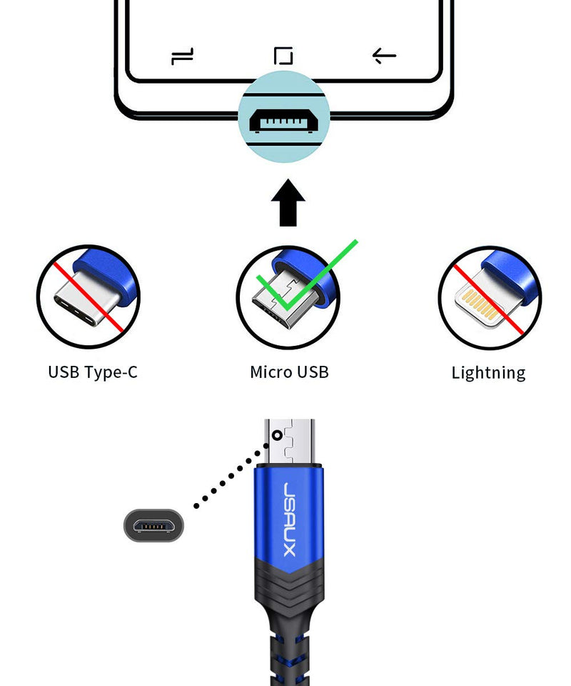 [Australia - AusPower] - Micro USB Cable Android Charger, JSAUX (2-Pack 6.6FT) Micro USB Android Charger Cable Nylon Braided Cord Compatible with Galaxy S7 S6 J7 Edge Note 5, Kindle. MP3 and More-Blue 6.6ft+6.6ft Blue 