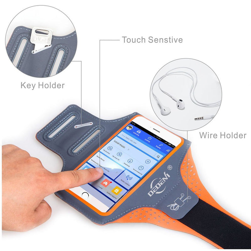 [Australia - AusPower] - DEDENI Water Resistant Sports Armband 5.5 Inch for iPhone 7 Plus, 6s Plus, 6 Plus, Running Exercise Multifunction Phone Case for Android Phones (Orange) Orange 