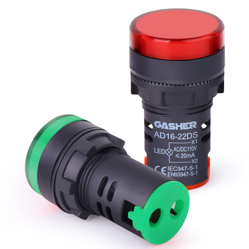 [Australia - AusPower] - GASHER 12V/24V/110V 20mA Energy Saving Indicator Light Mounting Hole Size 22mm (7/8 Inch) Red Green 10 Pcs 110V 10PCS 