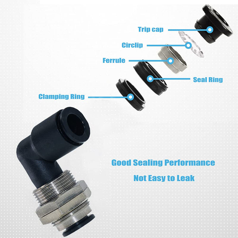 [Australia - AusPower] - Jienk 2Packs Bulkhead Elbow 1/2" x 1/2" Tube OD Push to Connect Tube Fitting, PLM-1/2 Bulkhead 90 Degree Elbow Pneumatic Quick Connect Air Fitting 1/2" OD 