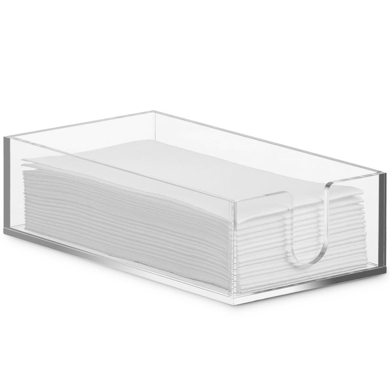 [Australia - AusPower] - BloominGoods Guest Towel Napkin Holder For Bathroom Or Kitchen - Clear Acrylic Hand Towel Storage Tray - Classic Rectangle Napkin Holder For Table, Dining table. 