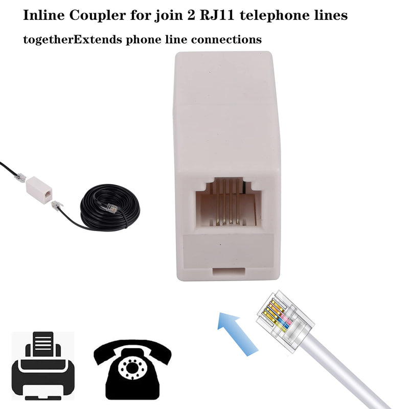 [Australia - AusPower] - 2+1Pack 2pcs 3 Phone Jack Splitter RJ11 6P4C 1 Male to 2 Females and 1pc Phone Line Coupler for Landline and Fax -Beige 