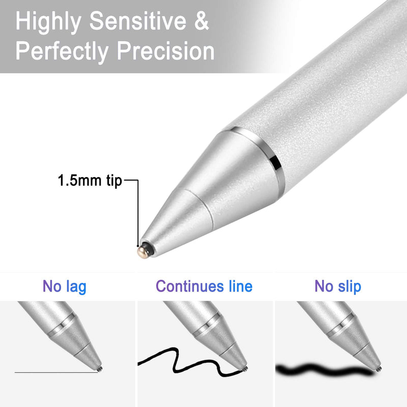 [Australia - AusPower] - Active Stylus Pens for Touch Screens, Digital Stylish Pen Pencil Rechargeable Compatible with Most Capacitive Touch Screens (Silver) SILVER 