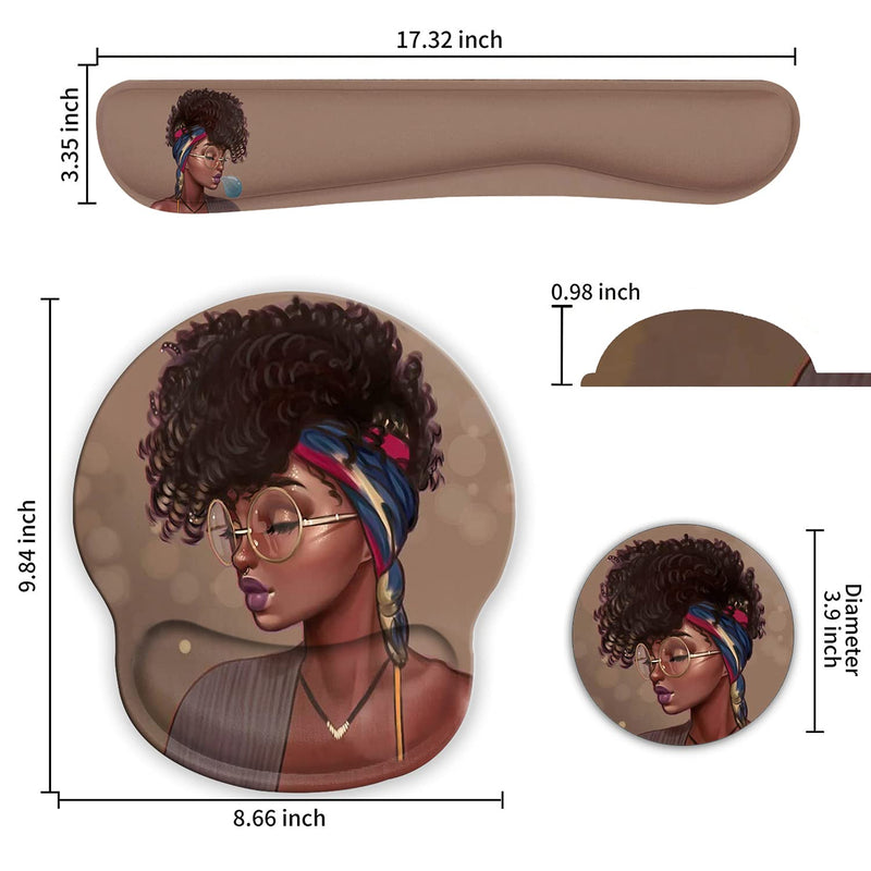 [Australia - AusPower] - Ergonomic Mouse Pad Wrist Support Gel and Keyboard Wrist Rest Set for Laptop, Mac, Gaming and Office, Durable, Comfortable and Pain Relief + Coaster , African American Women Girl 