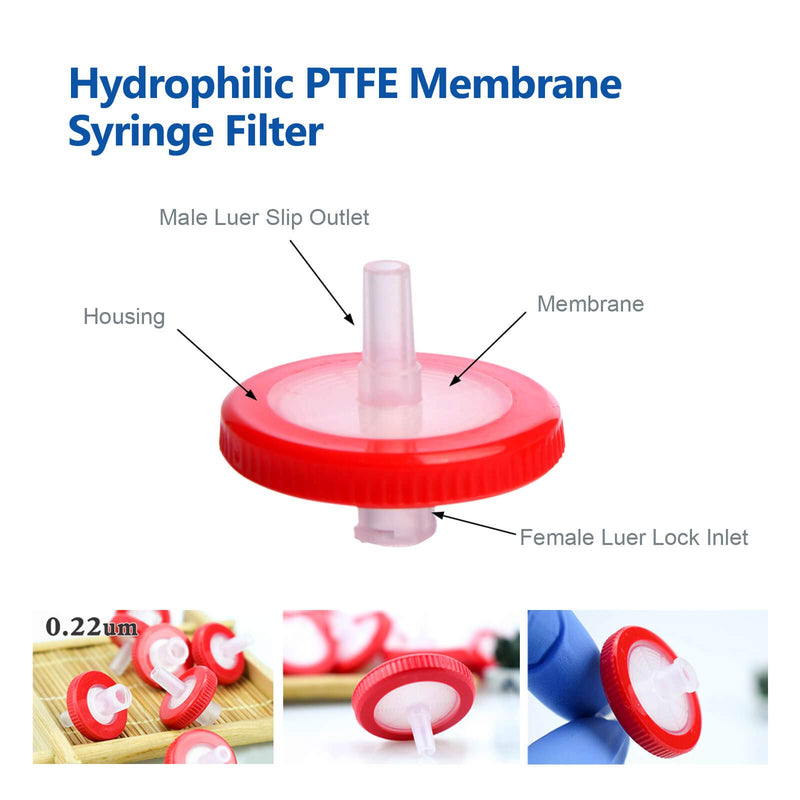 [Australia - AusPower] - Syringe Filters PTFE Membrane - Hydrophilic Filtration, 0.22μm Pore Size, 25mm Membrane Diameter, 100 Packs Non-Sterile Filtration by Polar Tangro PTFE,25mm,0.22μm 100pcs 