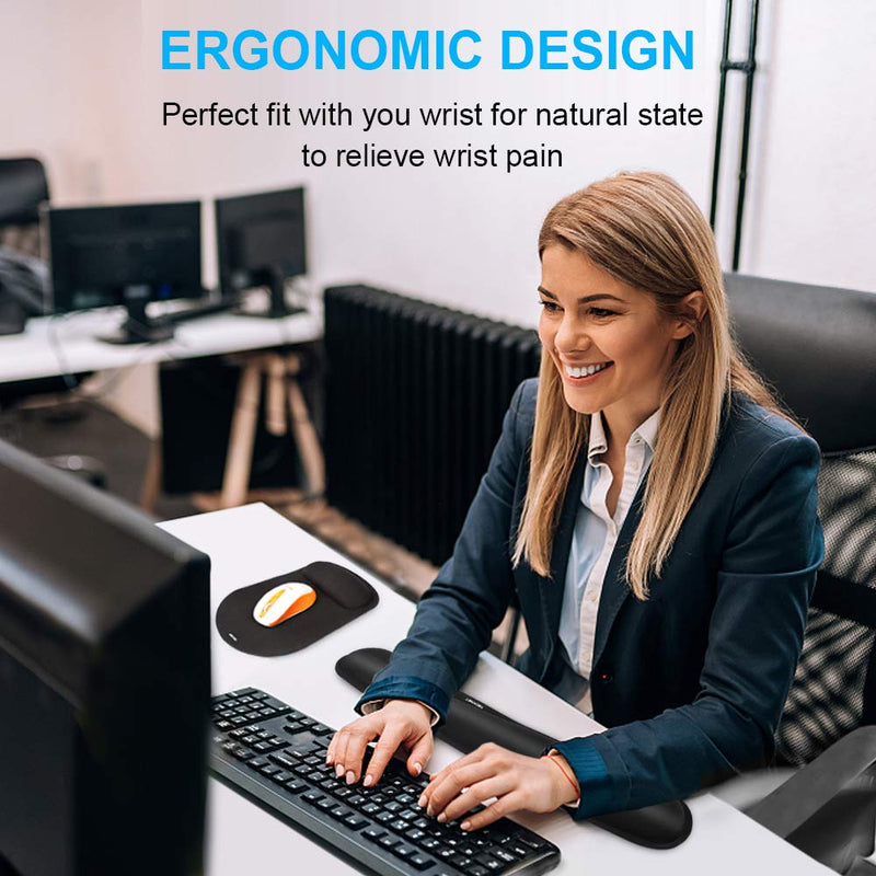 [Australia - AusPower] - TECKNET Keyboard Wrist Rest and Mouse Pad with Wrist Support, Memory Foam Set for Computer/Laptop/Mac, Lightweight for Easy Typing & Pain Relief Ergonomic Mousepad (Black) Black 