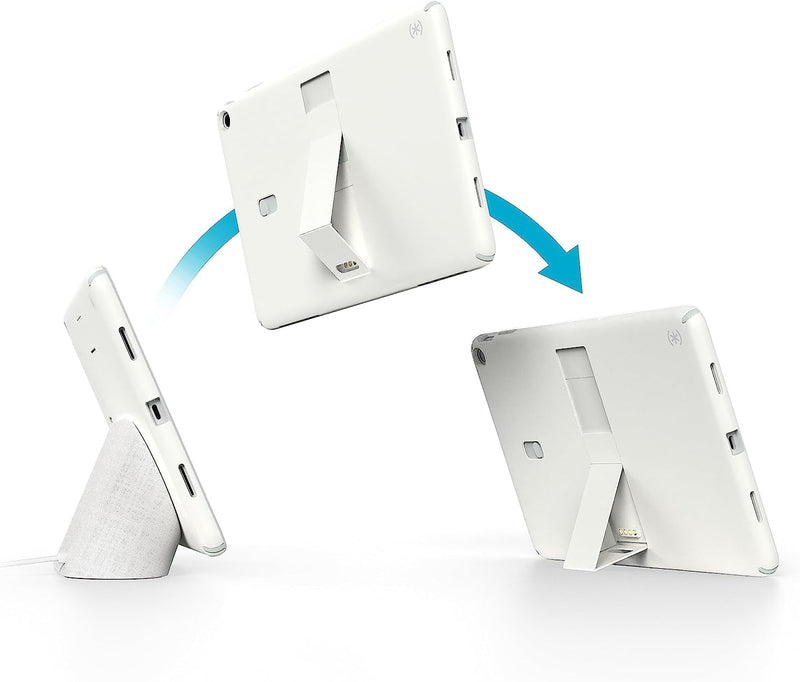 [Australia - AusPower] - Speck Google Pixel Tablet 2023 Case and Stand - Full Back, Thin, Scratch Resistant, Drop Protection & Adjustable Kickstand - Works with Google Pixel Charging Speaker Dock - White & Silver StandyShell Off White/Serene Silver 