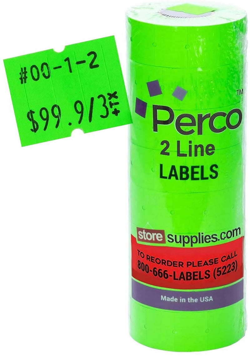 [Australia - AusPower] - Fluorescent Green Perco Labels for Perco 2 Line Labeler Gun - 1 Sleeve, 6,000 Labels 