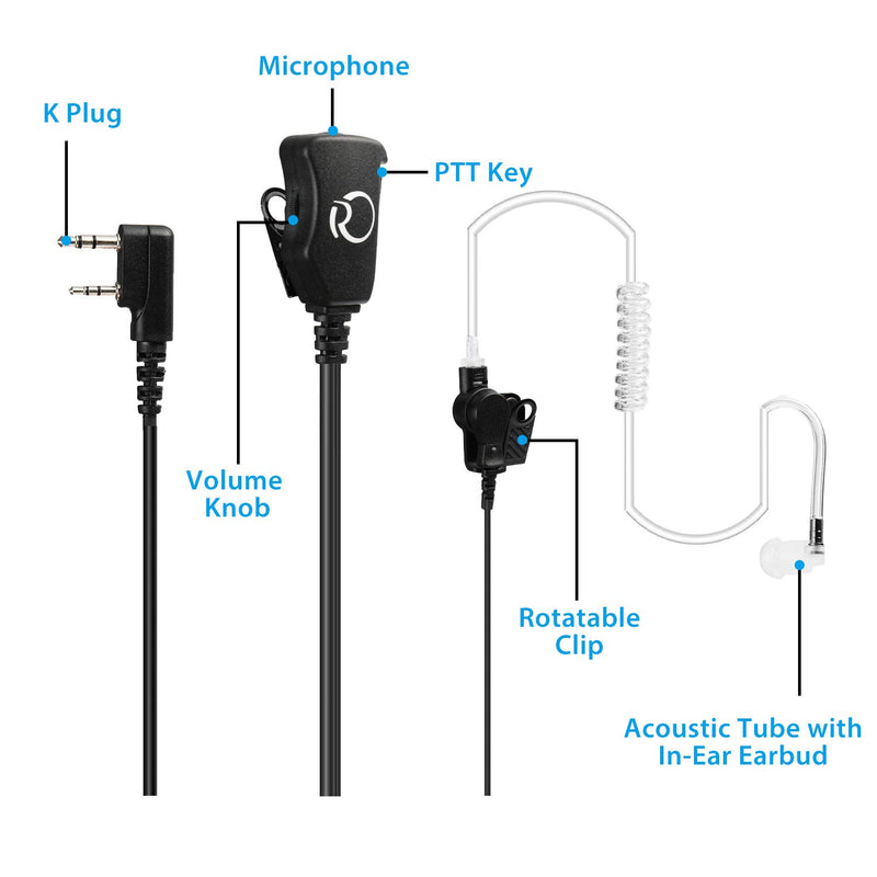 [Australia - AusPower] - Radioddity E002 Walkie Talkies Air Acoustic Earpiece Adjustable Volume Headset Compatible with Baofeng UV-5R BF-888S BF-F8HP Radioddity GA-2S GA-5S R2 Kenwood Two Way Radio (1 Pack) 