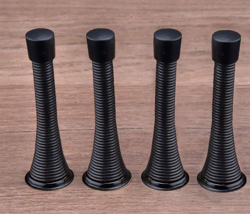 [Australia - AusPower] - KISEER 12 Pack Spring Door Stops 3 1/4" Flexible Heavy Duty Spring Door Stopper with RustProof Screw Rubber Bumper Tips (Black) Black 