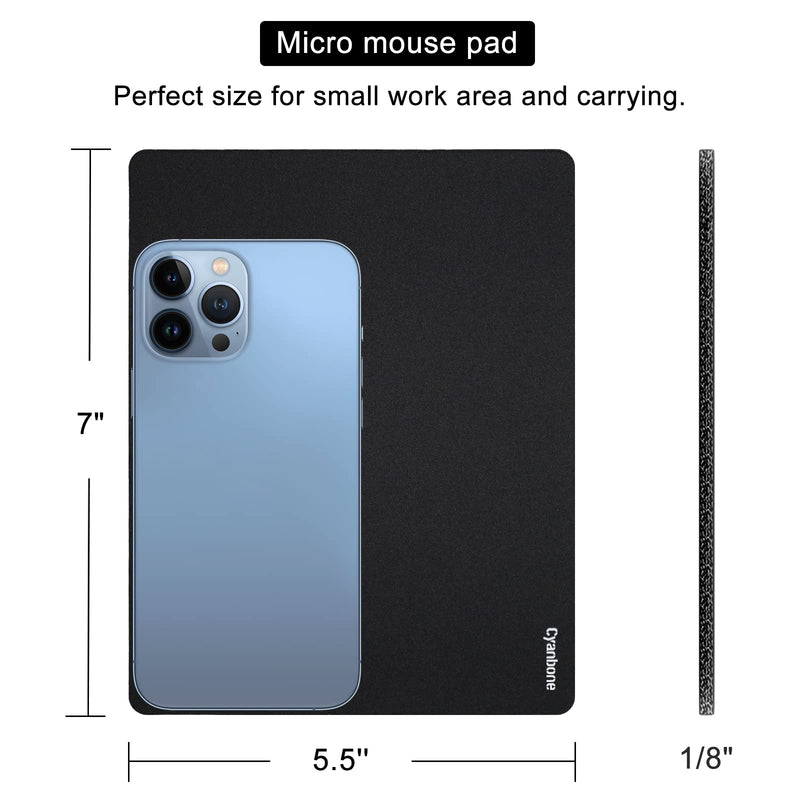 [Australia - AusPower] - Mini Mouse Pad Small Size 2 Pack, Cyanbone Portable Mouse Pad for Laptop Waterproof, Cute Travel Mousepad Black with Non Slip Rubber Base for Wireless Mouse - 5.5 x 7 Inch 2 Pack-5.5"x7" 
