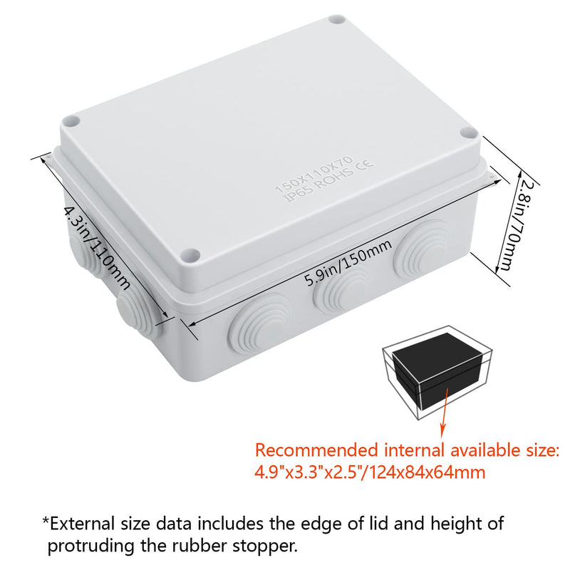 [Australia - AusPower] - LeMotech ABS Plastic Dustproof Waterproof IP65 Junction Box Universal Electrical Project Enclosure White 5.9 x 4.3 x 2.8 inch (150 x 110 x 70 mm) 5.9" x 4.3" x 2.8" 