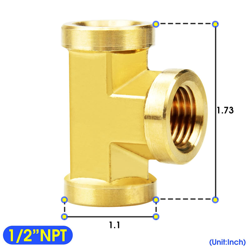 [Australia - AusPower] - TAILONZ PNEUMATIC 1/2" NPT Female Pipe Three Way Brass Pipe Fitting Tee T Adapter （Pack of 5） 1/2''NPT 