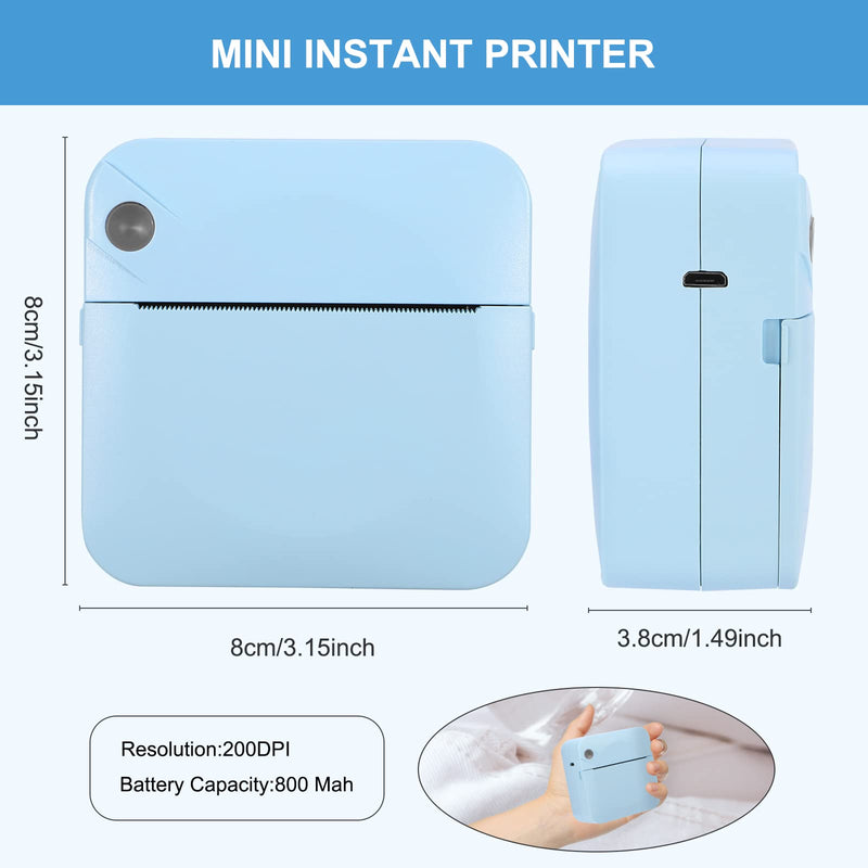 [Australia - AusPower] - Mini Printer, Augot Bluetooth Pocket Thermal Printer Inkless Portable Sticker Printer Compatible with iOS and Android, Wireless Photo Printer for Printing Label, Journal, Study Notes, Memo, Photos Blue 