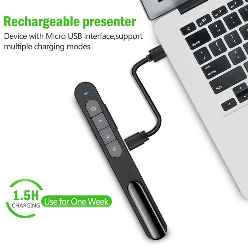 [Australia - AusPower] - DinoFire USB Rechargeable RF 2.4 GHz Green Light Presentation Remote, Powerpoint Clicker Wireless Presenter Presentation Clicker Slide Advancer for Mac/Keynote/PC/PPT RE&GR 