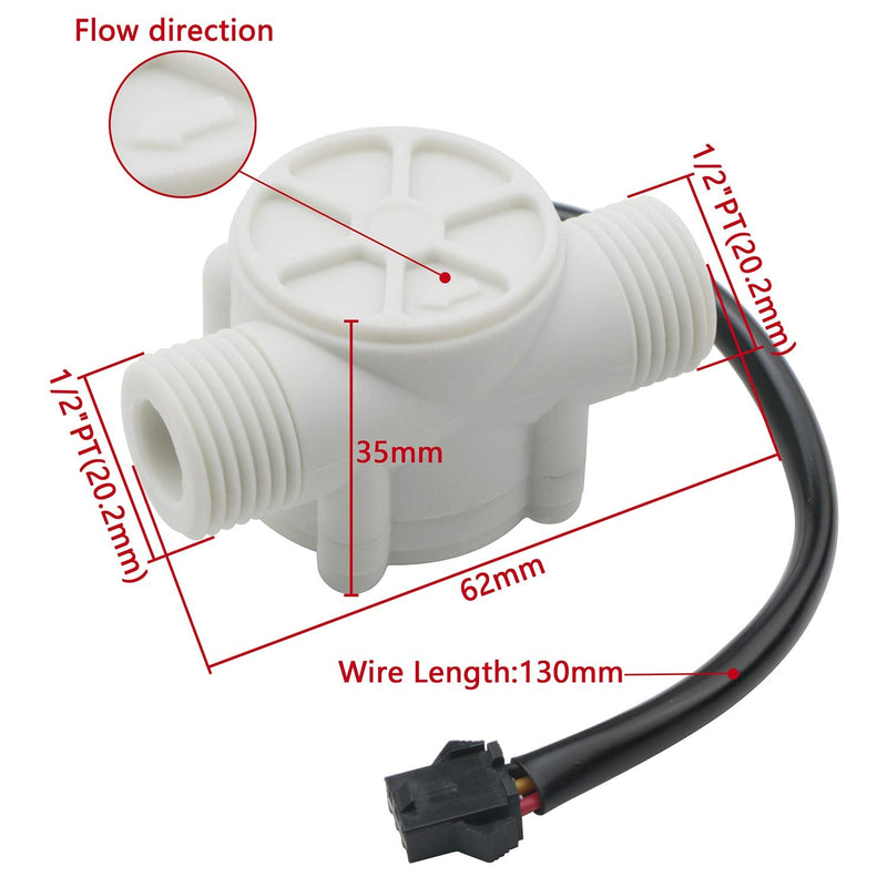[Australia - AusPower] - Pxyelec 1Pcs 1/2" High Precision Flow Meter, Hall Effect Water Flow Sensor Switch Flowmeter Fluid Meter, 1-30L/minute 