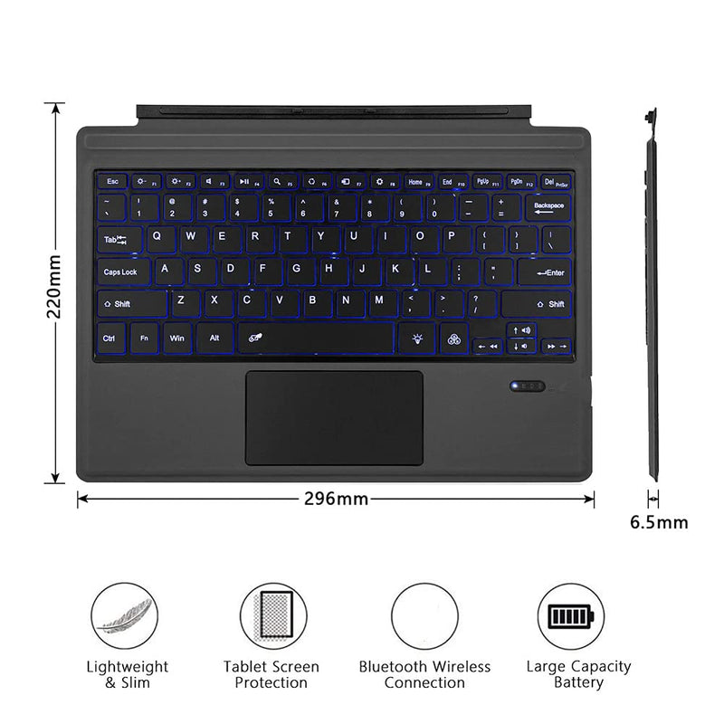 [Australia - AusPower] - Surface Pro 7 Wireless Bluetooth Keyboard with Touchpad 7 Color Backlit Rechargeable Battery Detachable Keyboard for Microsoft Surface Pro 4/5/6/7/7+ 