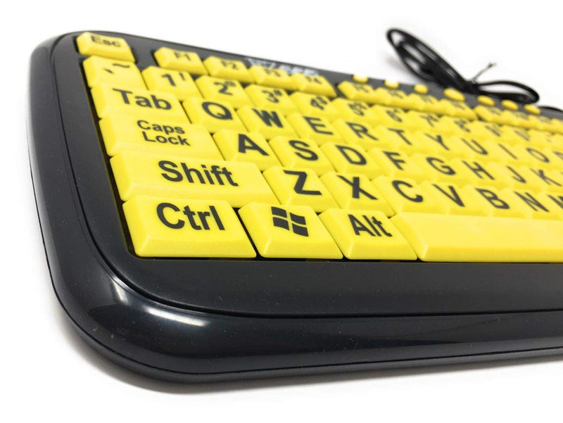 [Australia - AusPower] - New and Improved: EZSee by DC - Large Print Computer Keyboard USB Wired (Yellow Keys with Black Jumbo Oversized Print Letters) for Visually Impaired Individuals, Low Vision, or Low Light for Seniors and People with Bad Vision! Imposing Vivid Black Over... 