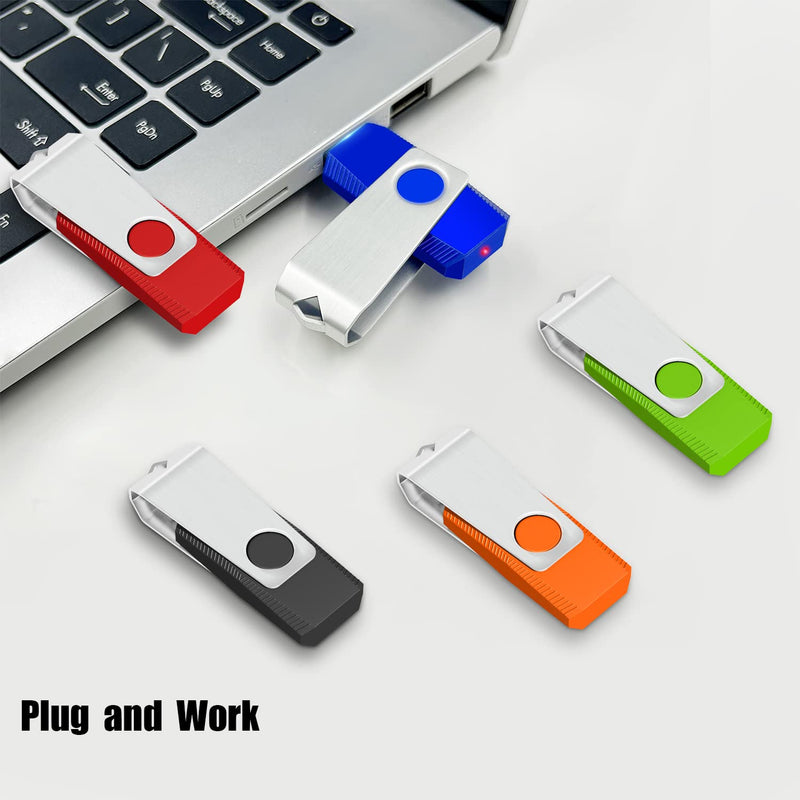 [Australia - AusPower] - USB Flash Drive 8GB 5 Pack, Wooolken USB 2.0 Memory Stick with Lanyards Swivel Thumb Drives Bulk Multi Pack USB Drive Pendrive Jump Zip Drive(5 Mixed Colors: Black Red Blue Orange Green) 5 PCS 