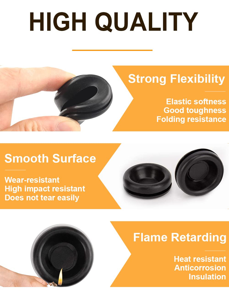 [Australia - AusPower] - 170 PCS Rubber Grommet Firewall Hole Plug Set Electrical Wire Gasket Kit, Rubber Grommets for Wiring Assortment Kit of Drill Hole 1/4" 3/8" 1/2" 5/8" 3/4" 7/8" 1" Rubber Grommet Kit Closed 